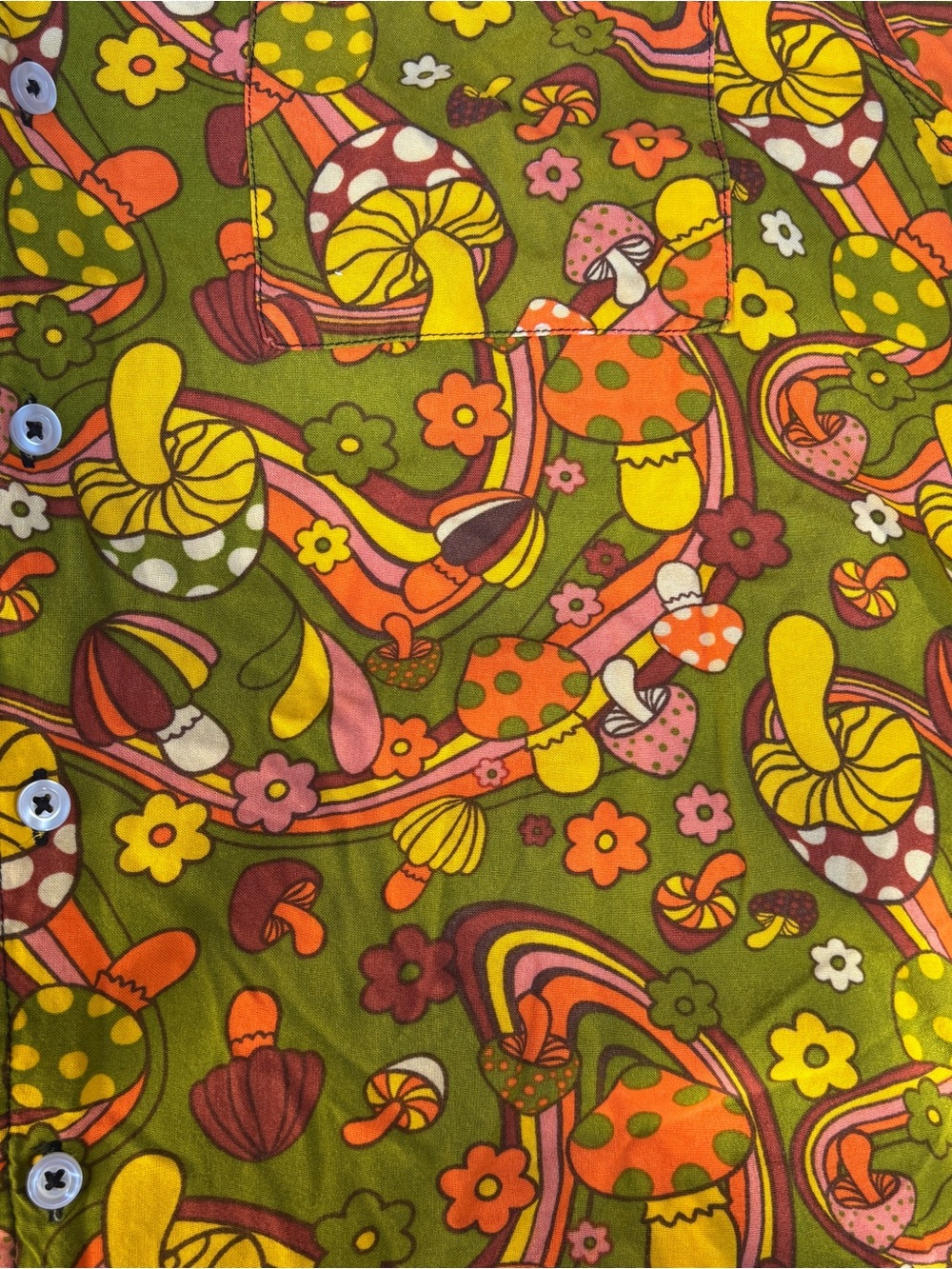 Massive Men's Large Button Up Shirt Psychedelic Style Floral Mushroom Pattern - Picture 3 of 7